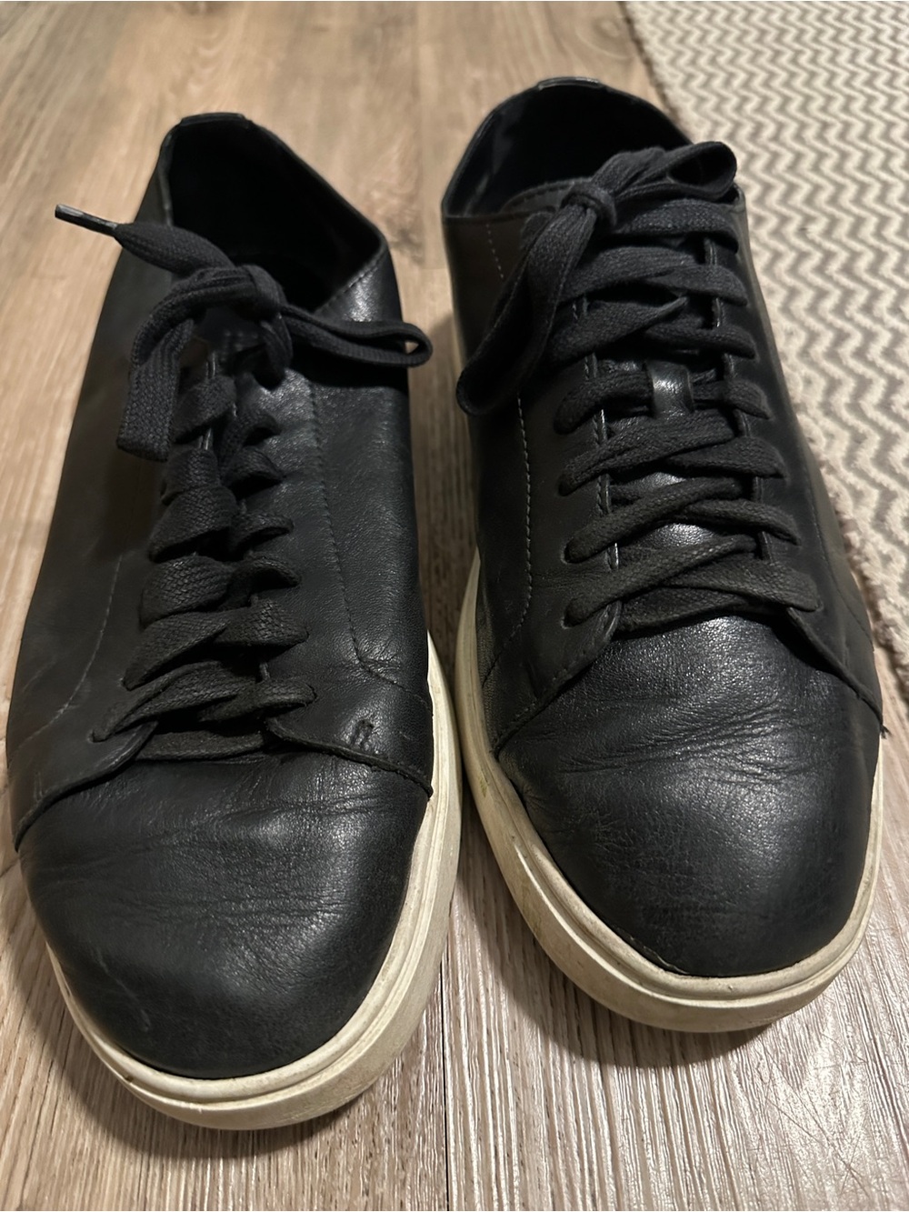 Massimo Dutti Black Leather Sneakers with Off-White Sole
